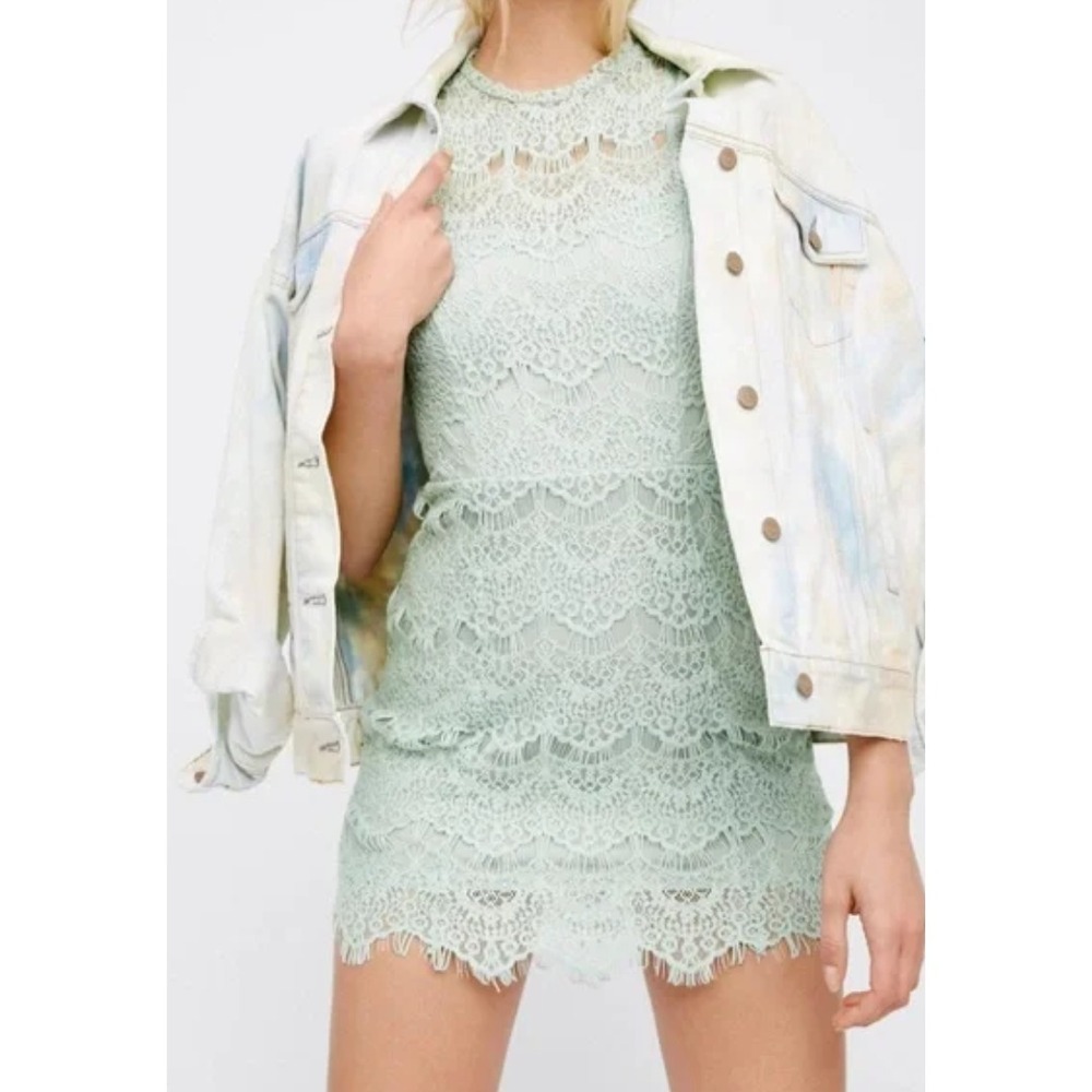 Free People Daydream Mint Green Lace Open Back Bodycon Dress Size S Boho Chic